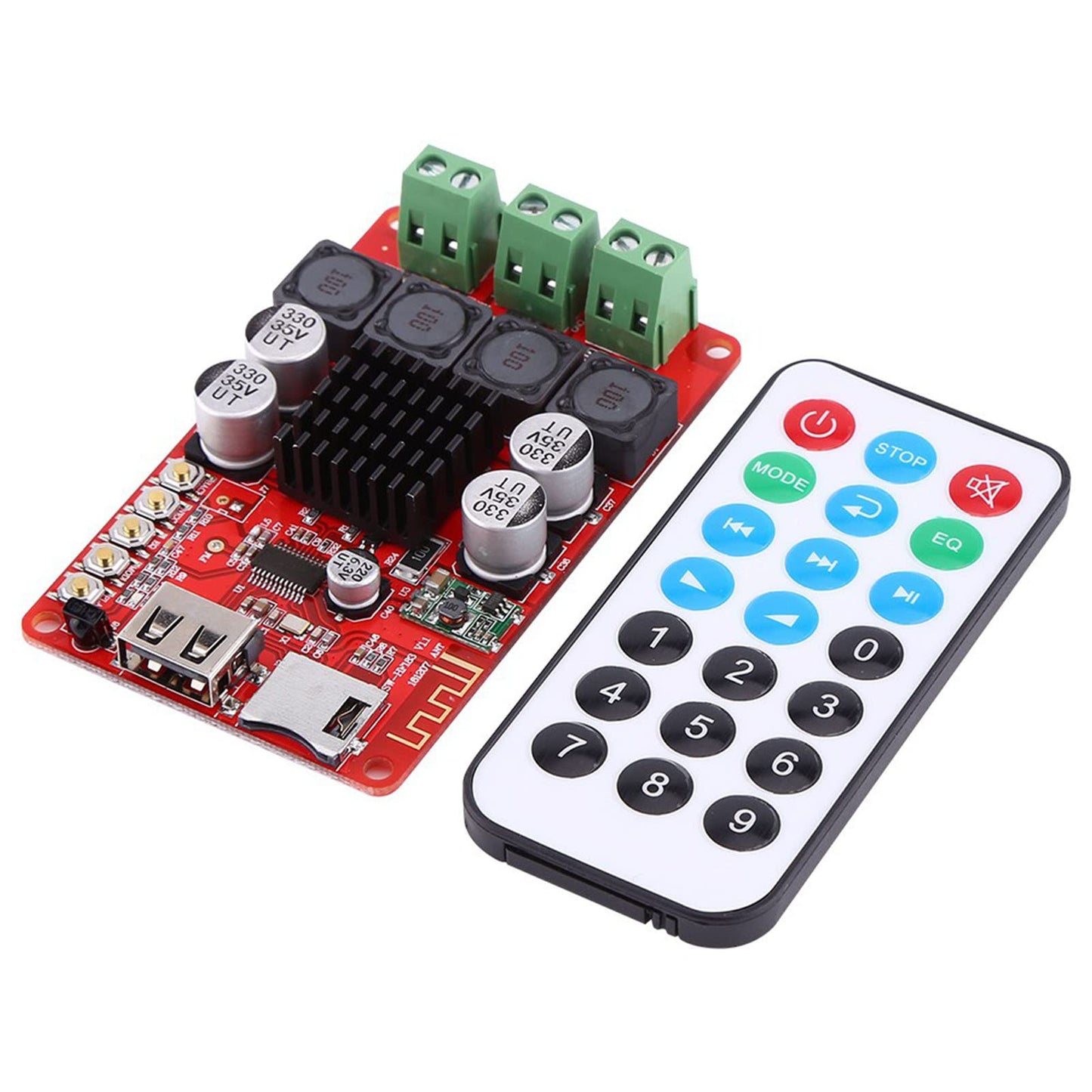 Audio Power Bluetooth Amplifier Board 50W+50W DC 8-26V Portable Stereo Audio Receiver Amplifier TF Card Decoder with Remote Control WAV MP3 WMA