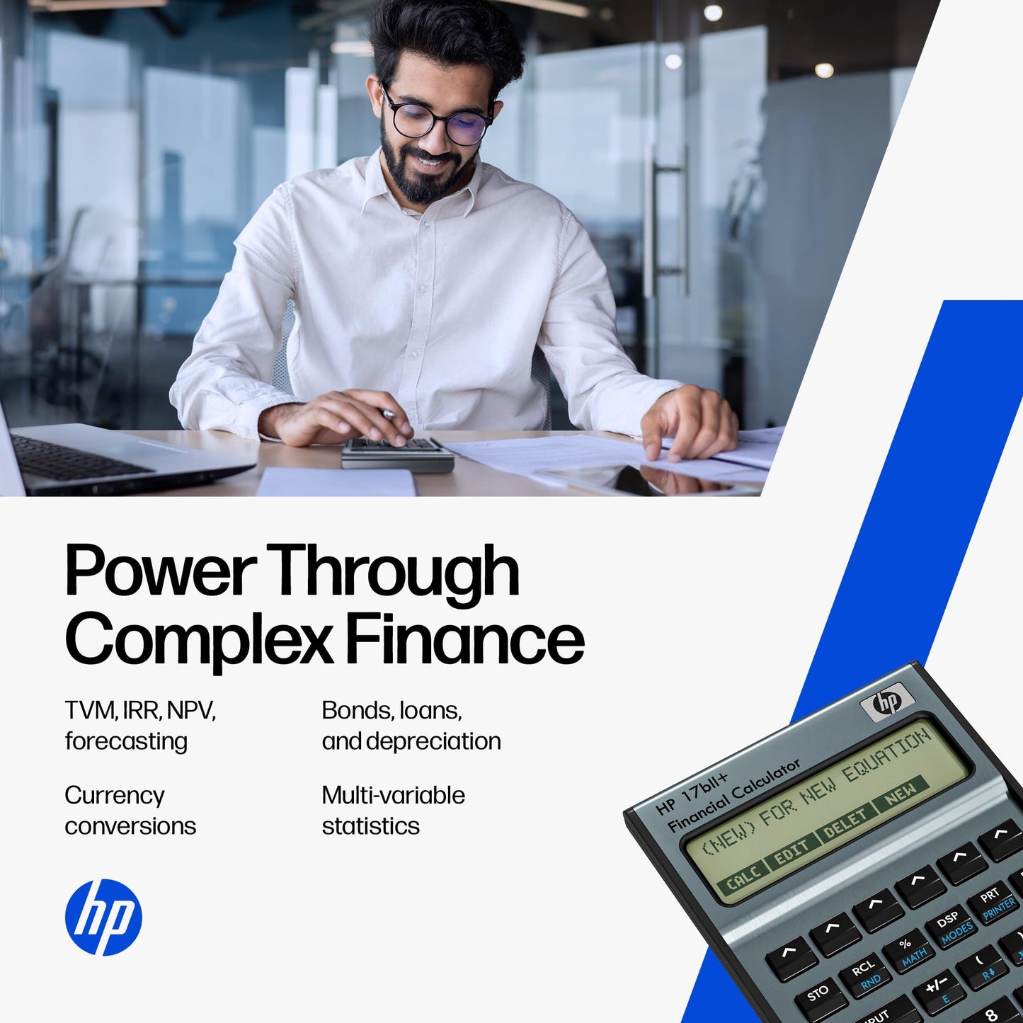 HP 17bII+ Financial Calculator - 250+ Professional Functions for Business, Finance & Accounting - RPN, Algebraic Entry, College Math Solver, 2-Line