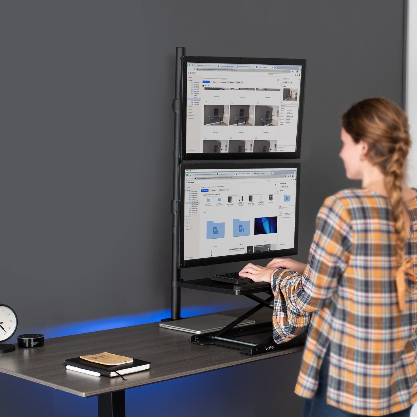 VIVO Extra Tall Vertically Stacked Dual Monitor Desk Mount Stand with 39 inch Stand-up Pole, Fully Adjustable Extended Arms, Fits 2 Screens up to 27