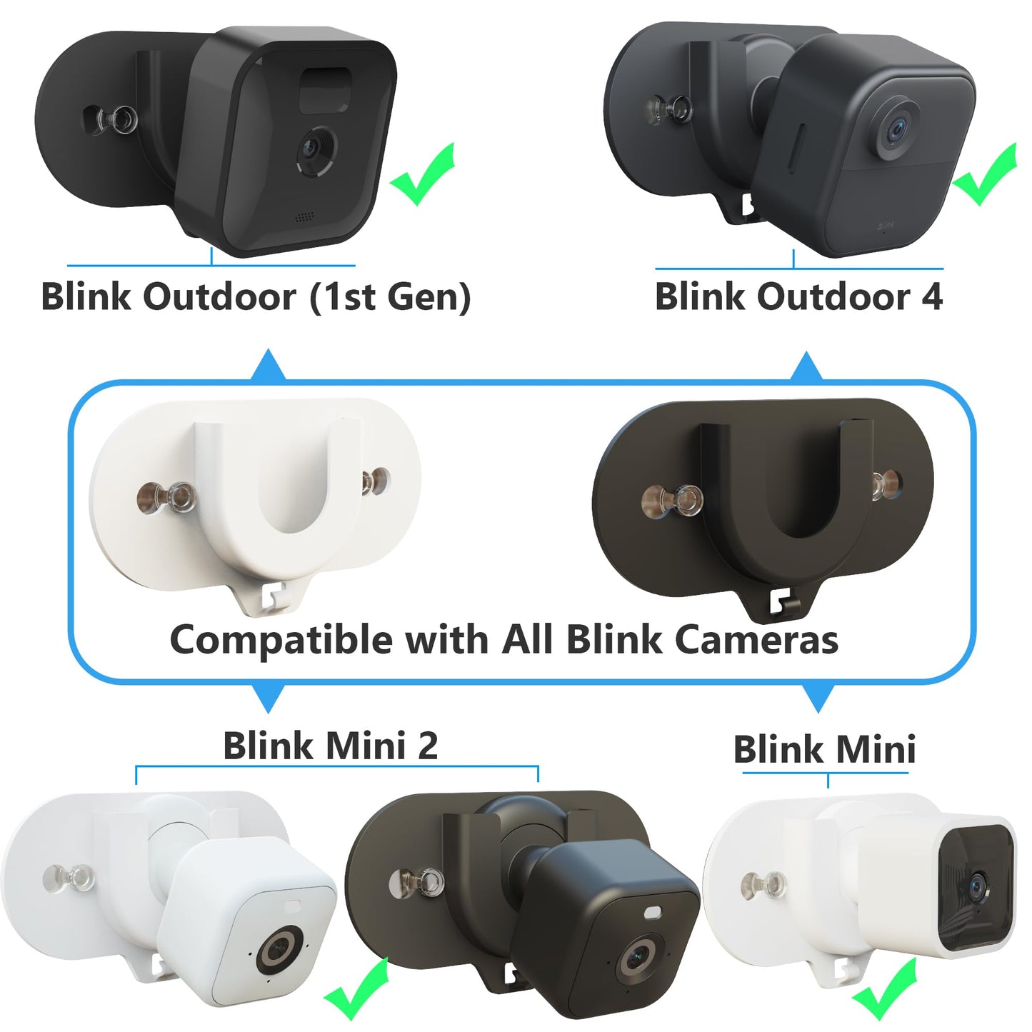 Blink Camera Mount with Dual Suction Cup, No-Drill, No Need Adhesive, Mounted on Smooth Surfaces Like Windows, Glossy Tiles, and Wood, 2 Pack for All
