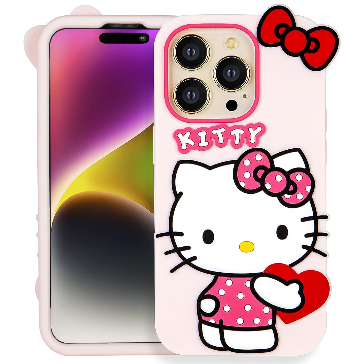 WONLEED Compatible with iPhone 12 Pro Max Case, Cute Funny Cartoon Kawaii Cat Phone Case 3D Character Soft Silicone Pink Cover Case for Kids Girls