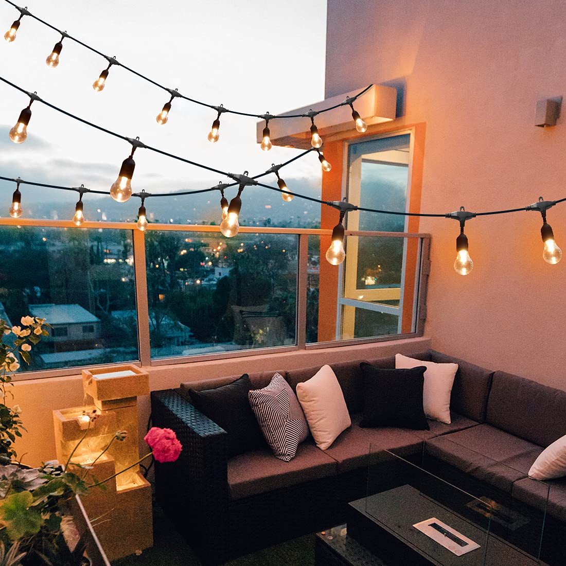 IPStank 48FT Outdoor RGB String Lights, 16 Shatterproof Edison Bulbs, Dimmable Color Changing Patio Lights with Remote Control. Perfect for Bistro