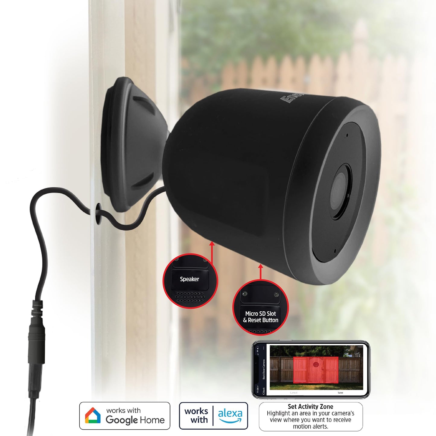 Energizer Smart Outdoor 1080P Security Camera with 2-Way Audio, Night Vision, Instant Alerts, Cloud Storage, Remote Access, Voice Control Compatible