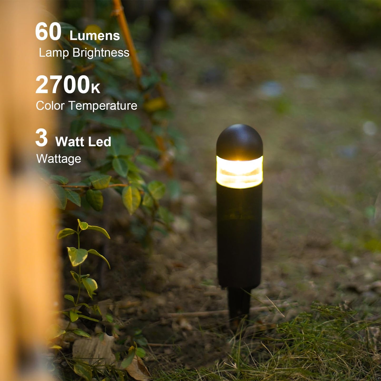 GOODSMANN Landscape Lighting 4PK Low Voltage Landscape Lighting 3W 60 Lumen LED Landscape Bollard Lights Outdoor 2700K Warm White Black with Cable
