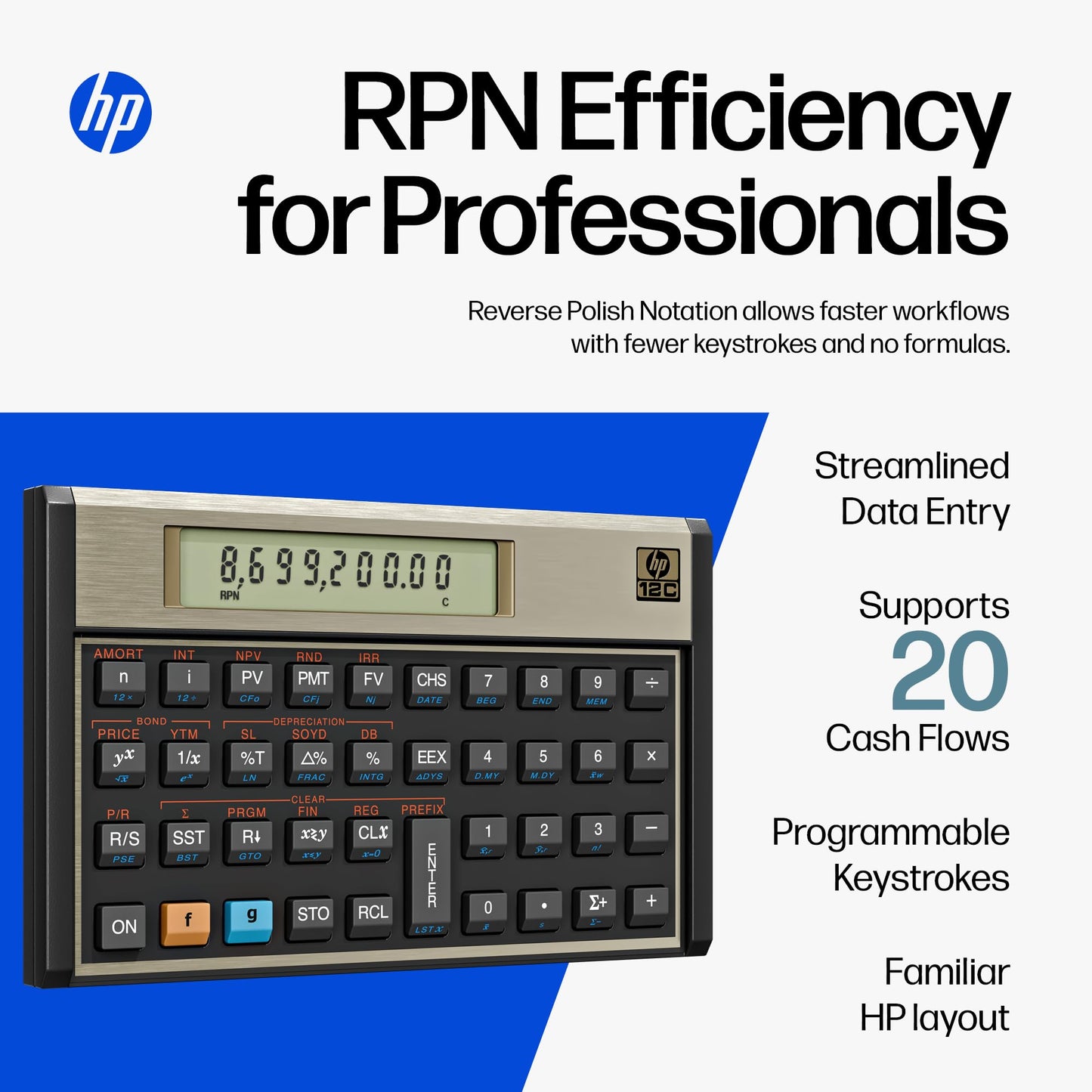 HP 12C Financial Calculator - 120+ Functions: TVM, NPV, IRR, Amortization, Bond Calculations, Programmable Keys - RPN Desktop Calculator for Finance