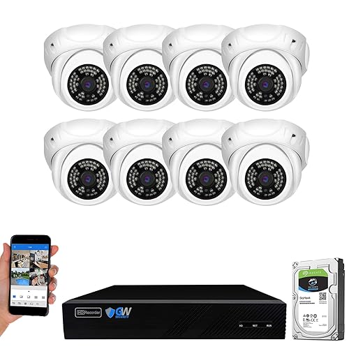 GW Security 8 Channel 4K NVR 5MP H.265 IP Surveillance Security Camera System with 8-Piece Super HD 1920P Weatherproof Video & Audio PoE Security Dome