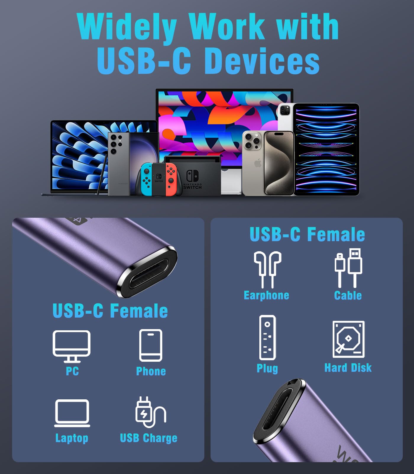 MoKo USB C Female to Female Adapter, USB C Coupler Supporting 240W Fast Charging/40Gbps Data Transfer, USB Type C Extender with 8K@60Hz Video…