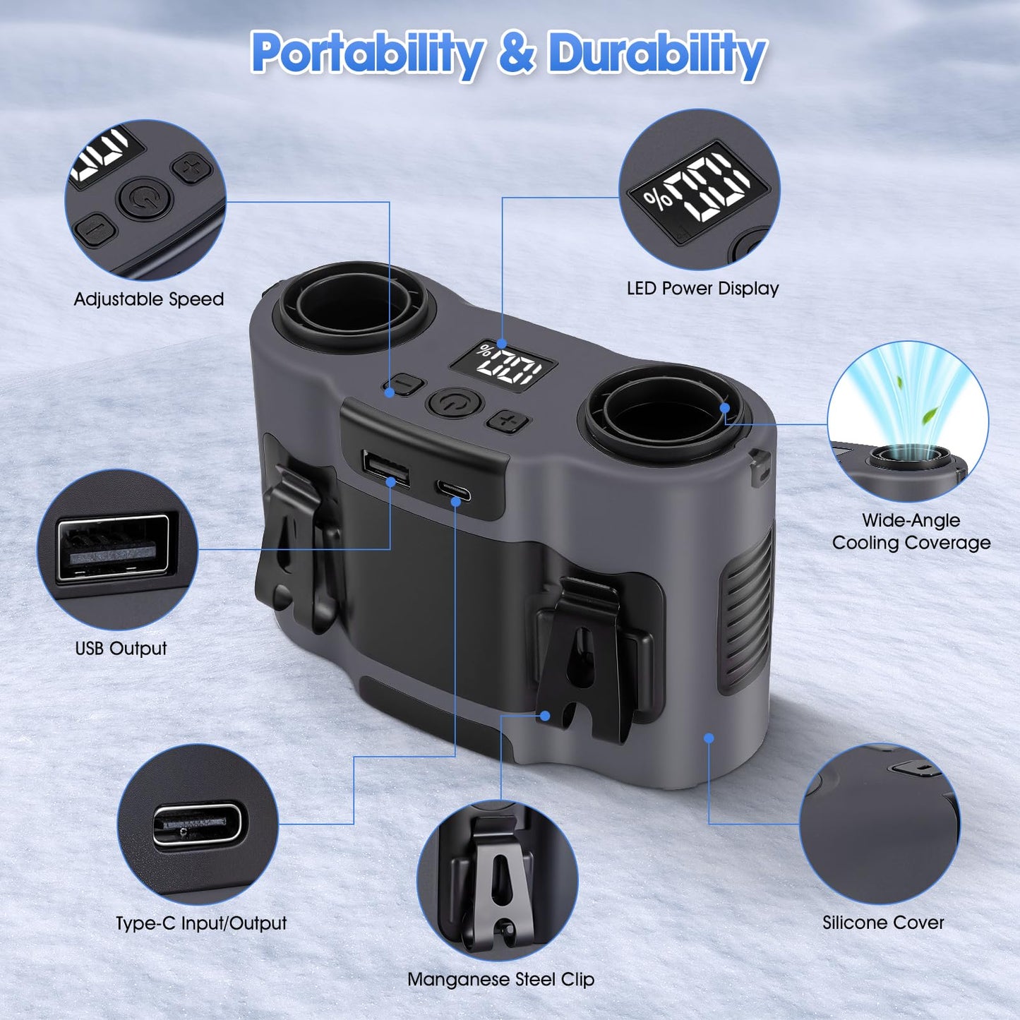 42H Portable Waist Fan, 28000mAh Rechargeable Wearable Belt Fans, 16000 RPM Cooling Neck Body Powerful Shirt Personal Cooling Fan for Outdoor Jobsite