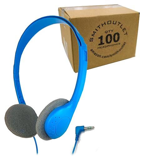SmithOutlet 100 Pack Classroom Headphones in Bulk | Model SG-ID19-100 | Wired 3.5 MM Jack Connectivity | Color Blue | Ideal for Schools, Classrooms…