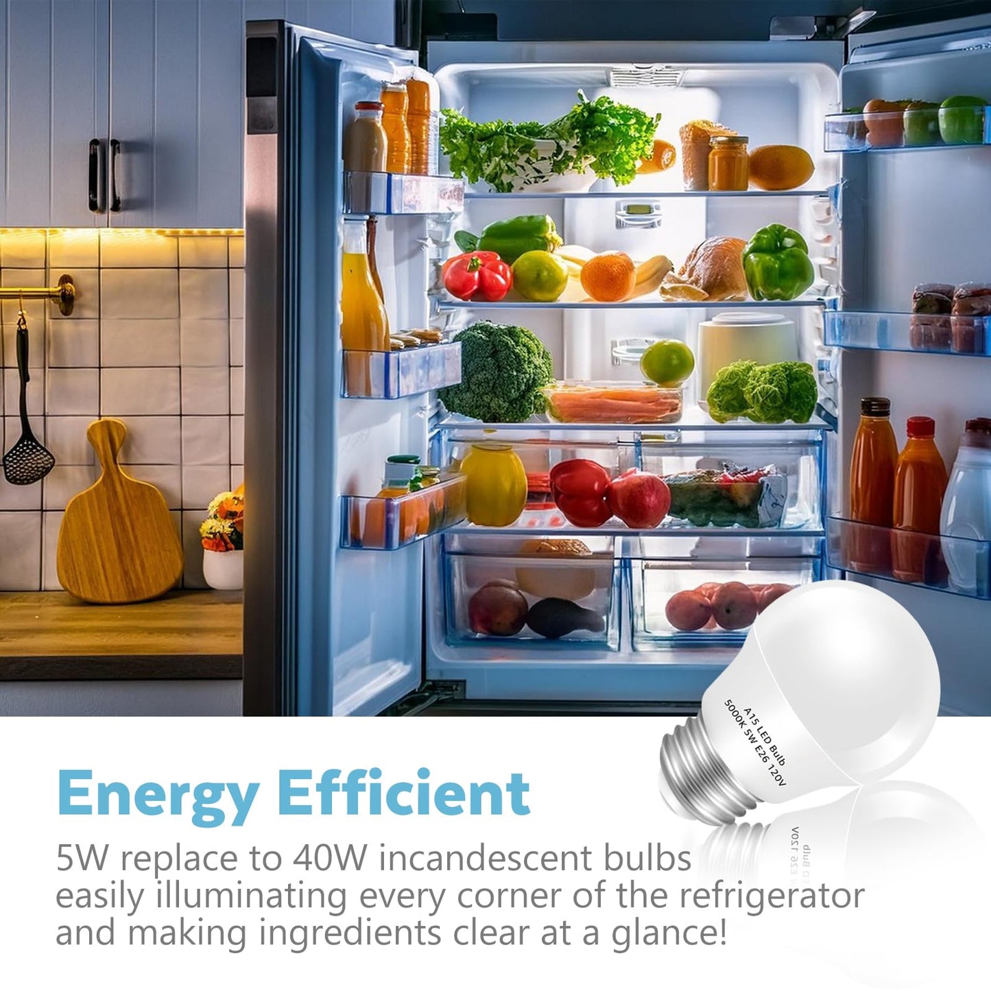 LOXYEE LED Refrigerator Light Bulb 4 Pack A15 5000K 40W Equivalent