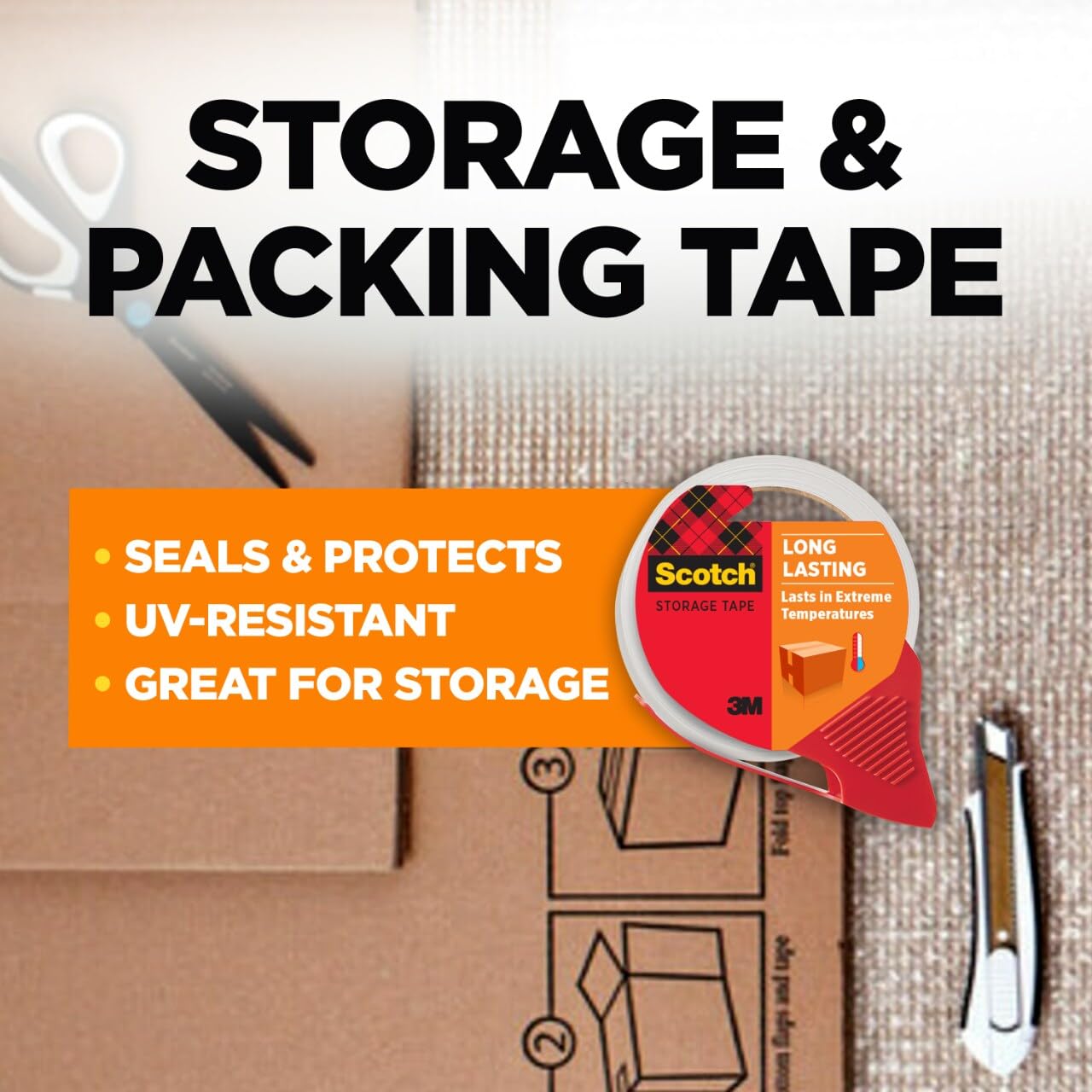 Scotch Long Lasting Storage Shipping Packaging Tape, 1.88" x 38.2 yd, 1 Roll with Dispenser (3650S-RD-ESF)