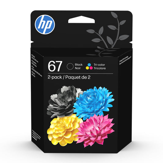HP 67 Black/Tri-Color Ink Cartridges (2-Pack) | Works with DeskJet 1255, 2700, 4100, Envy 6000, 6400 | Instant Ink Eligible | 3YP29AN | Packaging May