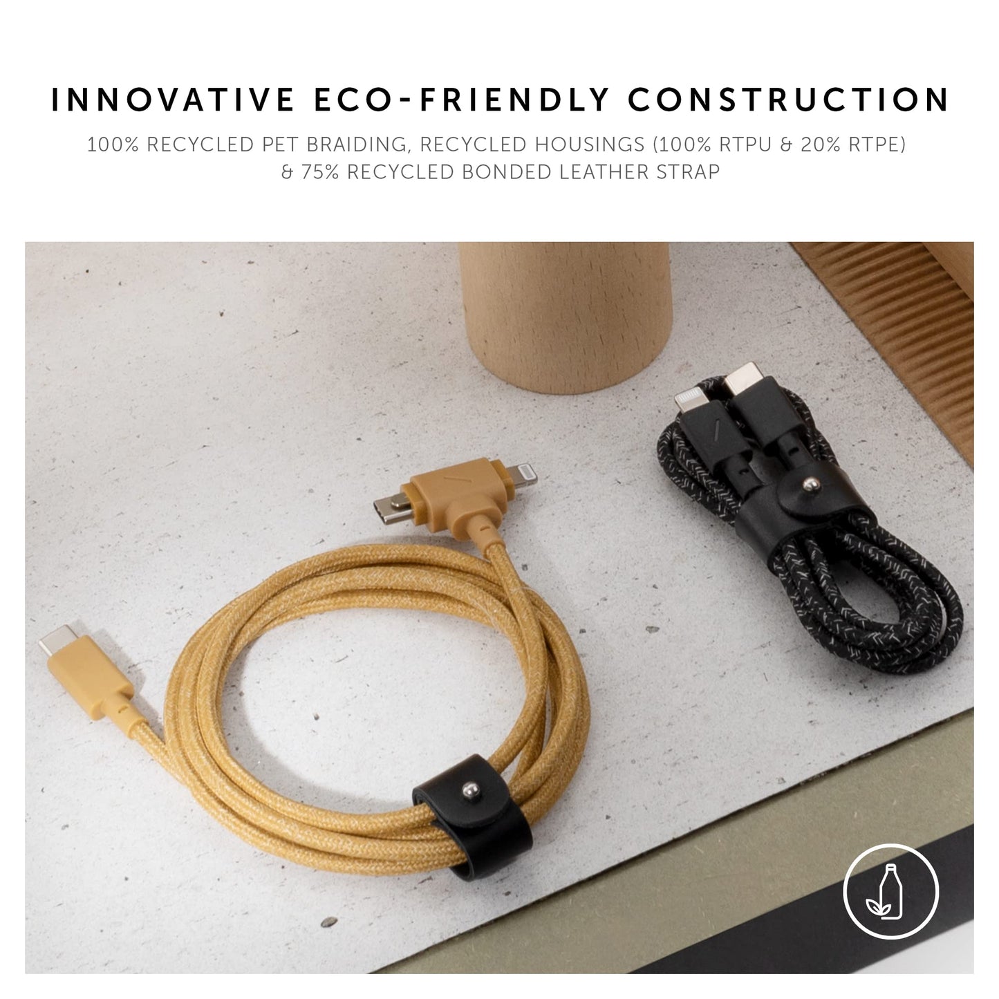 Native Union Belt Cable Duo - 5ft Ultra-Strong Braided Universal Charging Cable - Made with Recycled Materials - 2-in-1 Multi-Device MFi Certified…