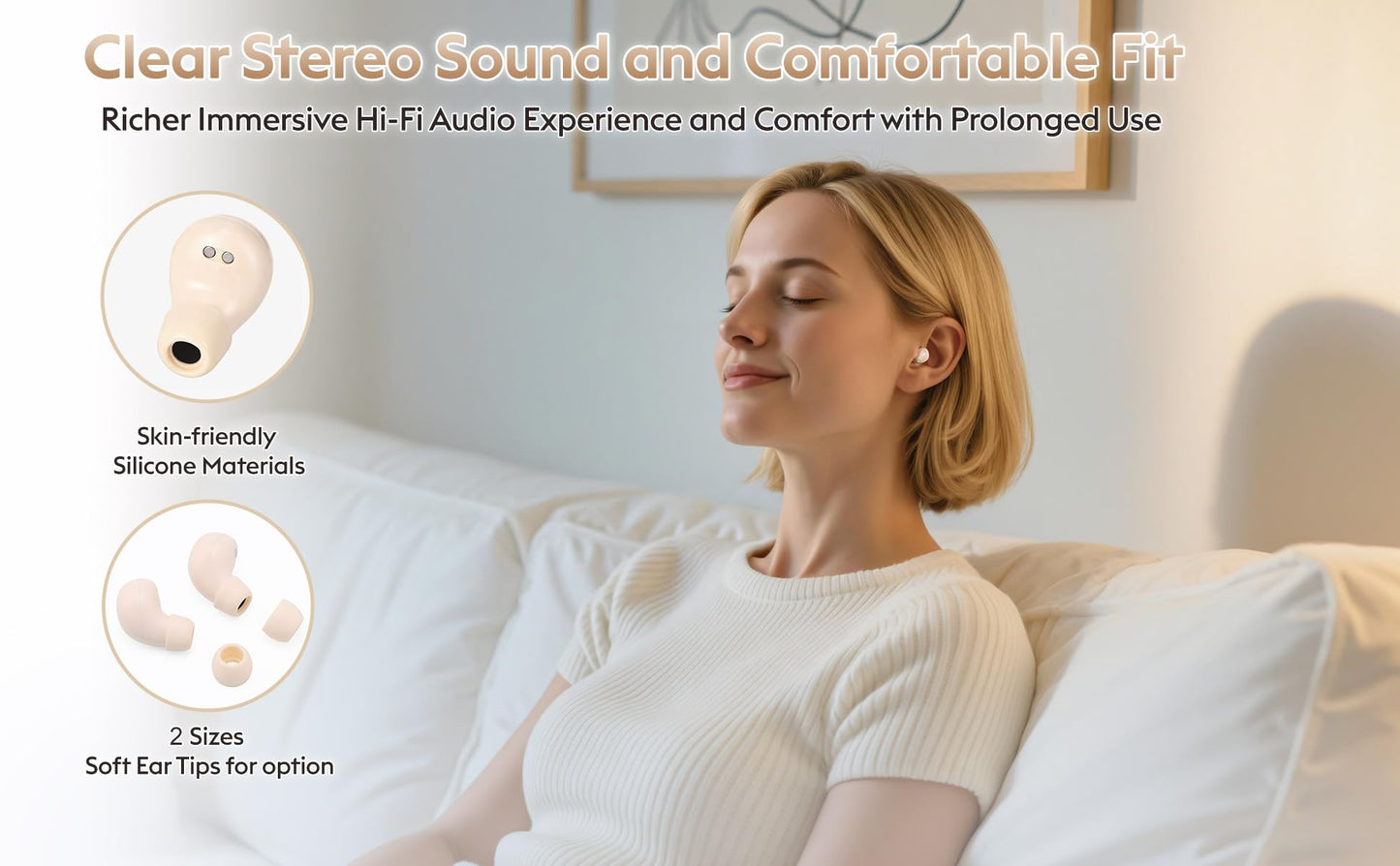 Tiny Sleep Earbuds for Side Sleepers Invisible Wireless Headphones for Work