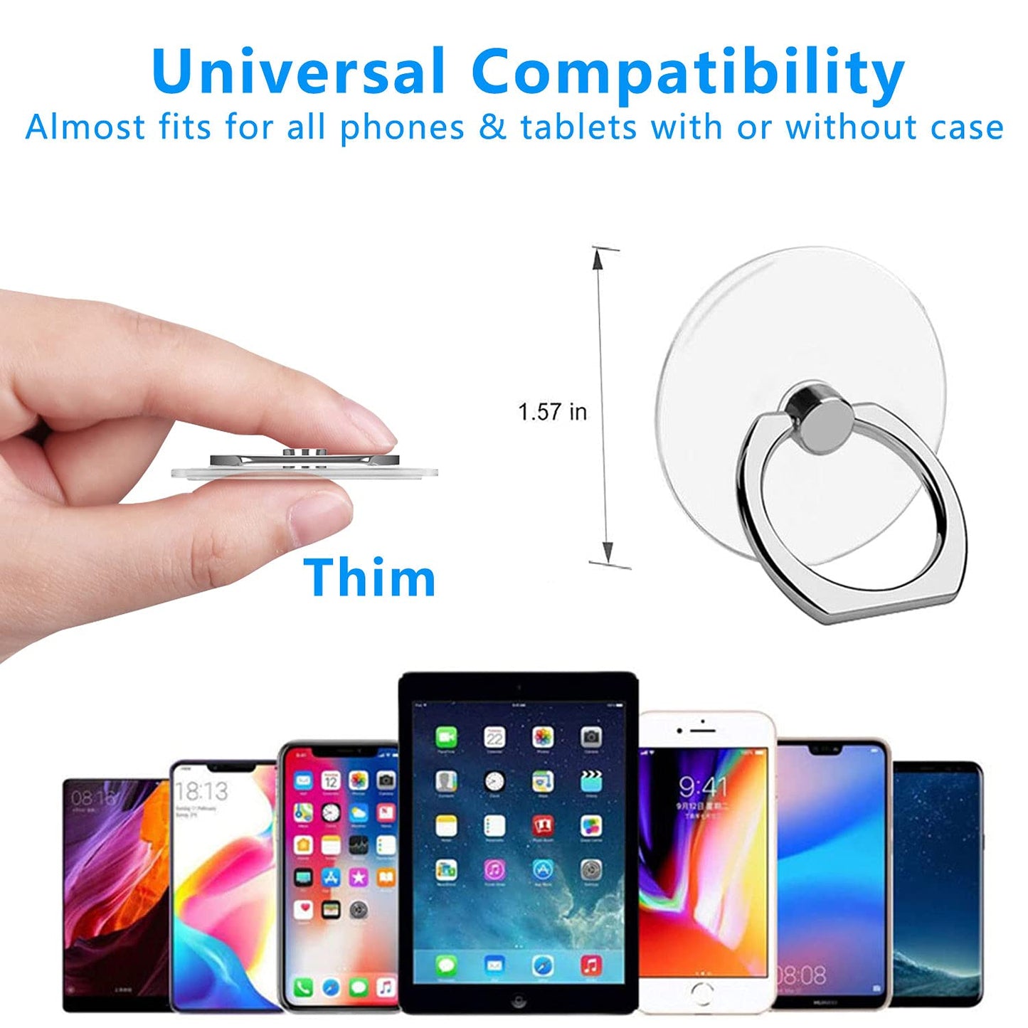 VOVIGGOL Cell Phone Ring Holder Stand 5 Pack, Transparent Phone Ring Holder Finger Kickstand 360° Degree Rotation Clear Phone Ring Grip Compatible