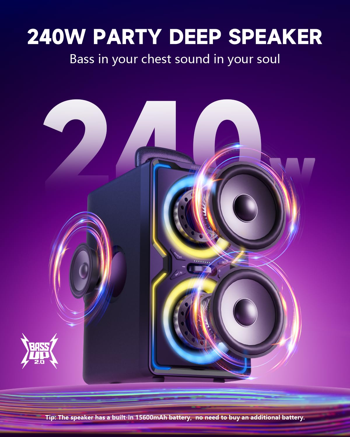 Hotlemon Large Bluetooth Speaker: 240W Peak Powerful Loud Sound with Deep Bass, 15H Playtime, Fast Charge, TWS, Portable Wireless Speakers