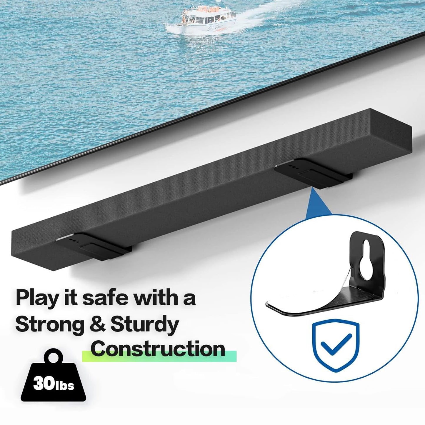 Universal Soundbar Wall Mount Bracket Kit, Heavy Duty Metal, 20-30 Lbs Capacity, Low Profile, Fits Most Sound Bars Under 5.12" Compatible