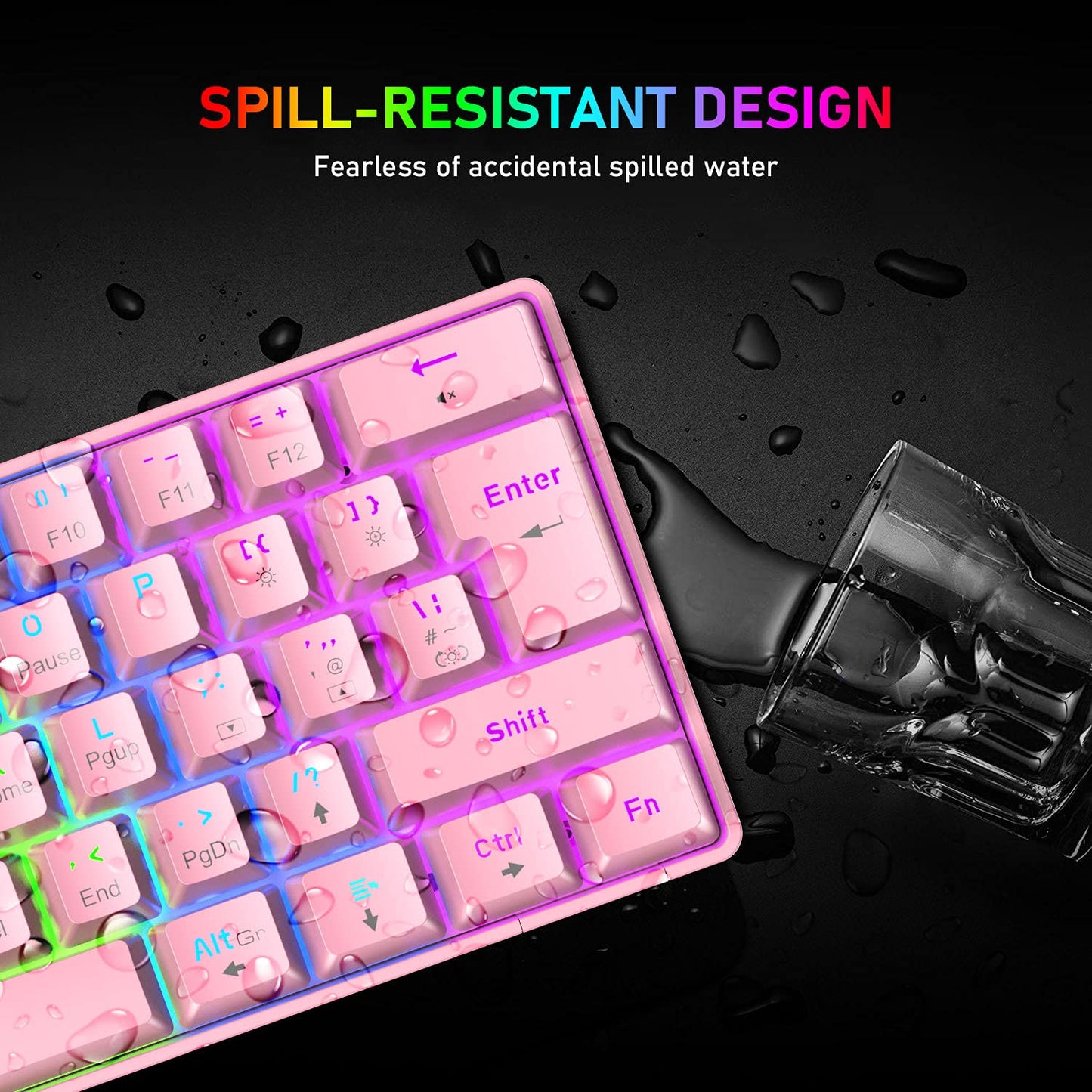 Portable 60% Mechanical Gaming Keyboard, 62-Key Mini Wired Office Keyboard, Blue Switch LED Backlight for Windows Laptop Mac Easy to Travel
