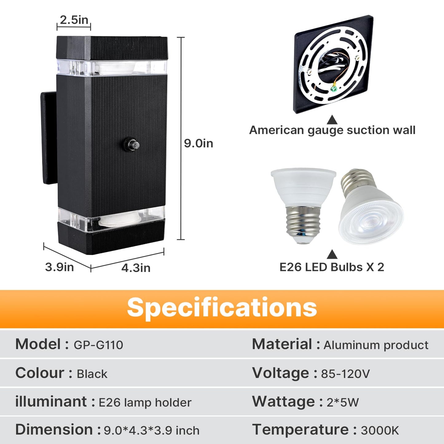 futxnziey Outdoor Wall Lights 1 Pack, Integrated LED Up Down Lights, Modern Black Outdoor Wall Light with Dusk to Dawn Sensor Aluminum Exterior Wall