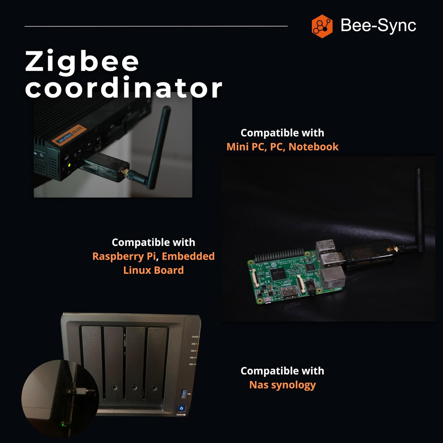 Bee-Sync, Zigbee 3.0 USB Dongle Plus Gateway, Universal Zigbee USB Gateway with Antenna for Home Assistant, Smart Home, Open HAB etc, Wireless Zigbee