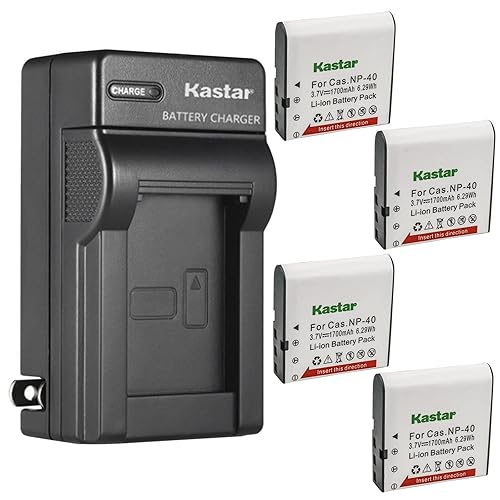 Kastar 4-Pack NP-40 Battery and AC Wall Charger Replacement for Minolta MN4K100Z 4K Ultra HD, Minolta MN4K30NV 4K Ultra HD / 30 MP, Minolta MN100HDZ