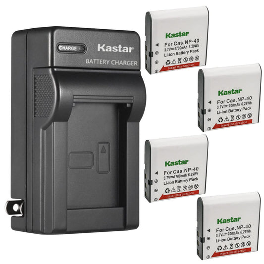 Kastar 4-Pack NP-40 Battery and AC Wall Charger Replacement for Minolta MN4K100Z 4K Ultra HD, Minolta MN4K30NV 4K Ultra HD / 30 MP, Minolta MN100HDZ