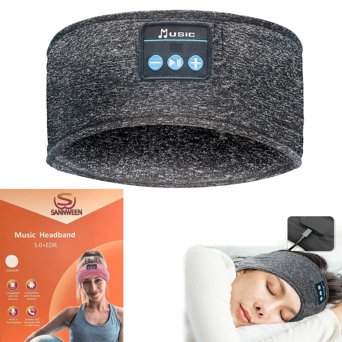 SANNWEEN Bluetooth Headphones, Sleep Headphones Headband Wireless for Sleeping Side Sleepers - Adjustable Sleep Headphone, and Bluetooth Headbands…