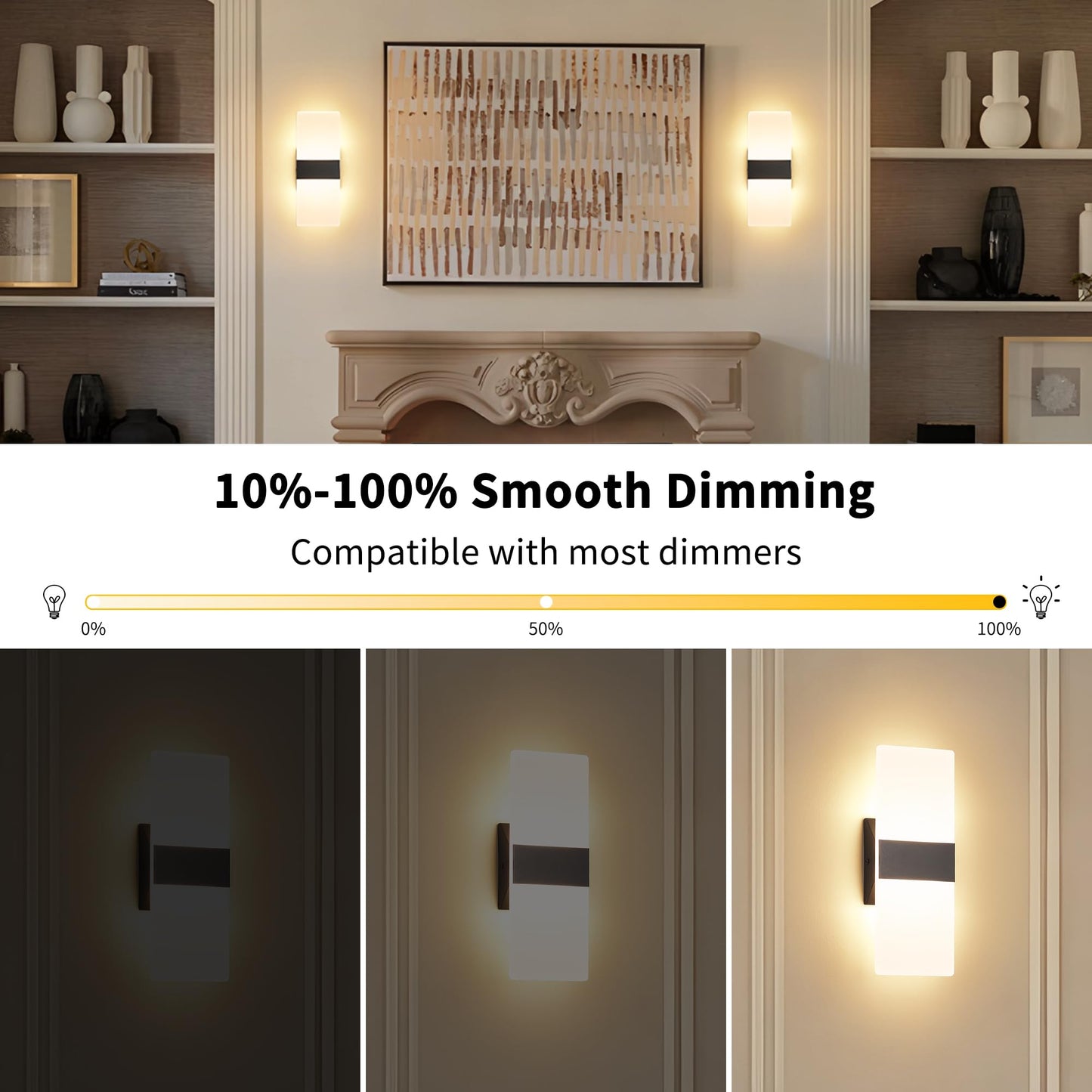 Joosenhouse Modern Dimmable LED Wall Sconce Set of 2, 11.4in Black Hardwired Light Fixture, 3000K Warm White Wall Lamp for Bedroom, Hallway