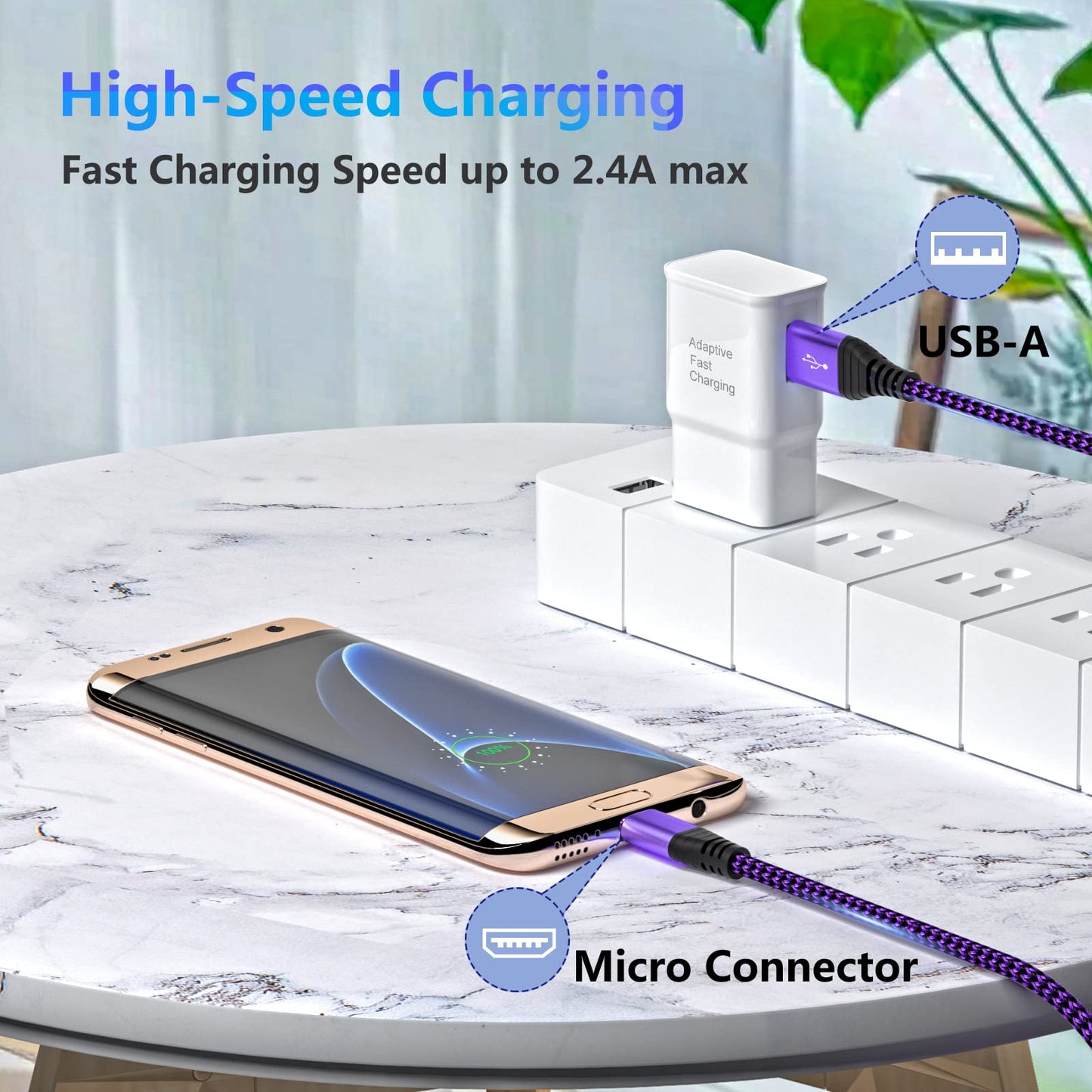 Micro USB Cable 10FT, OKRAY 2-Pack Long Braided USB-A to Micro USB 2.0 Fast Charging Cable Sync Data Android Charger Cords for Galaxy J3 J7 S6 S7 Edge