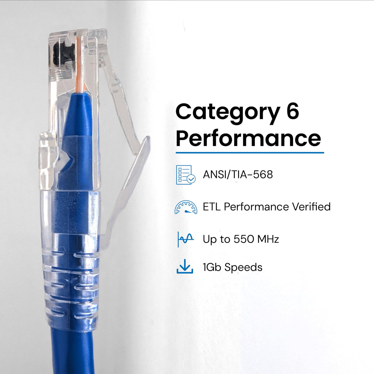 ICC CAT6 Ethernet Patch Cord, RJ45 UTP 24 AWG, 550 MHz, 3 FT, Blue, 25-Pack