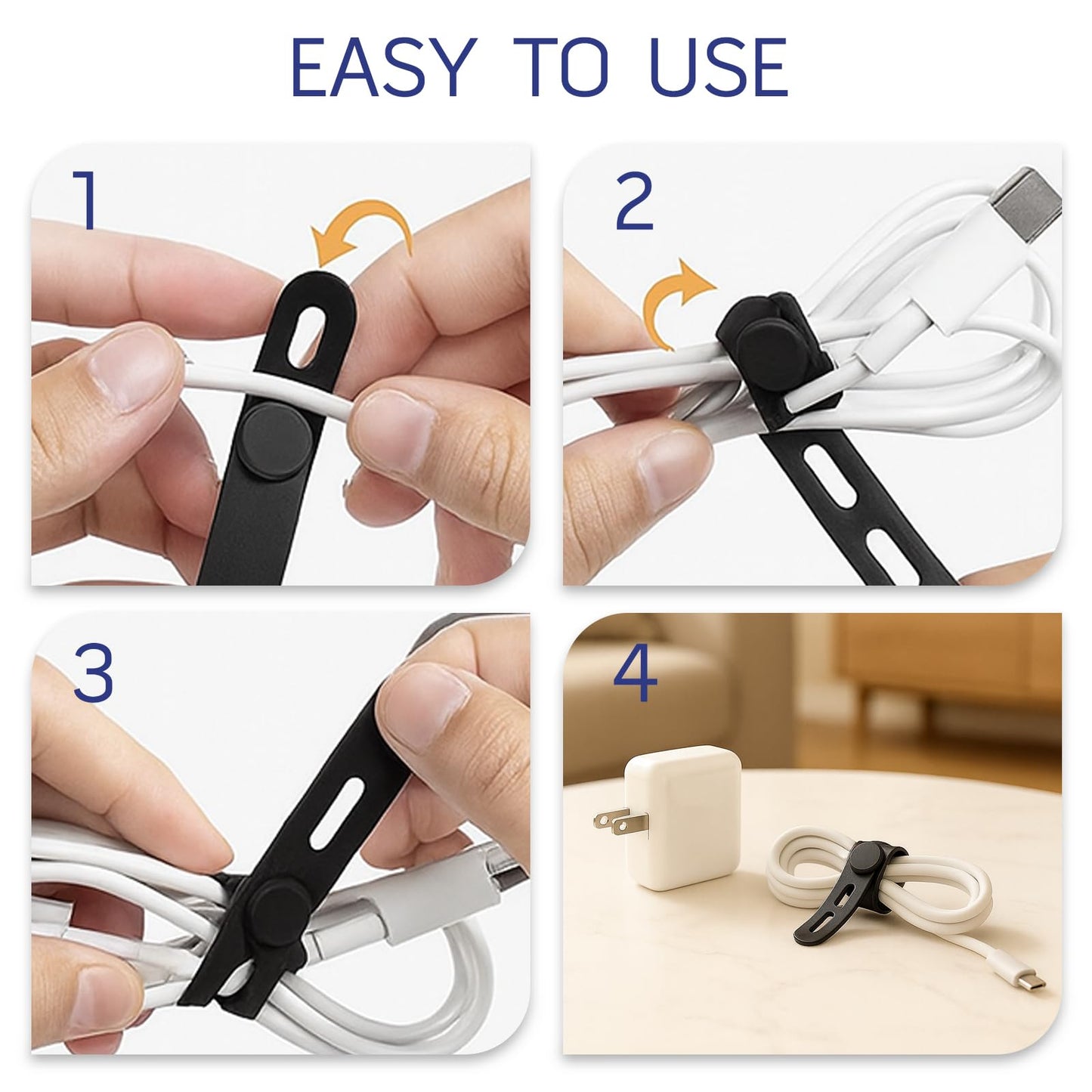 12-Pack Reusable Silicone Cable Ties - Adjustable Lock Buckle Cord Organizer Wraps for Travel, Home, and Office Wire Management