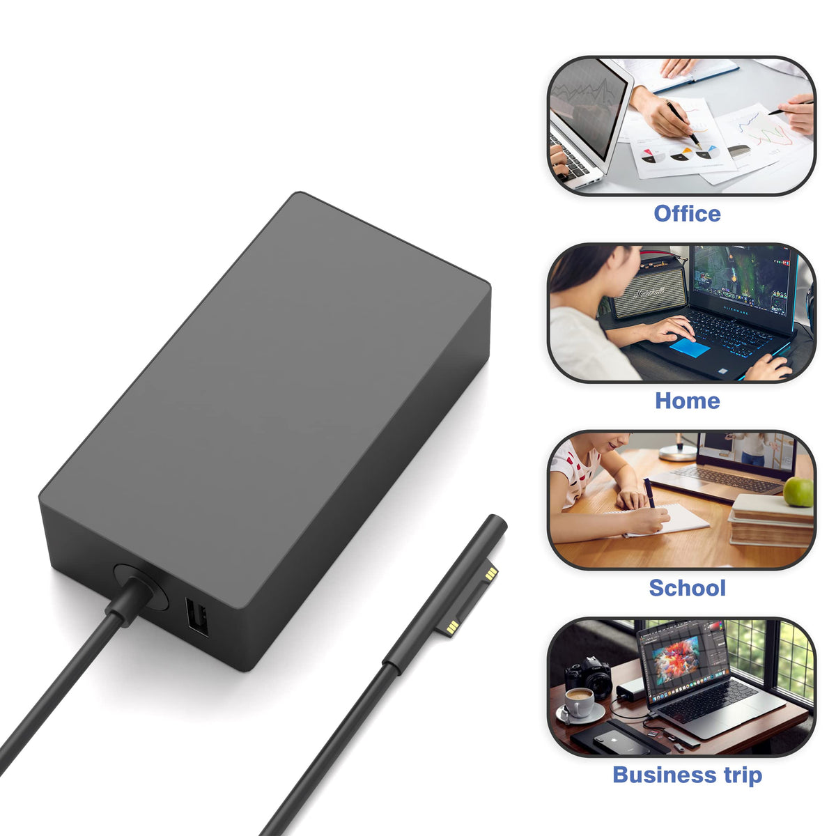 YBRUZRUB 65W Surface Pro Charger Compatible with Microsoft Surface Laptop 2 3, Surface Pro X 11 10 9 8 7 6 5 4 3, Surface Go 2 Go 3, Surface Book 1 2