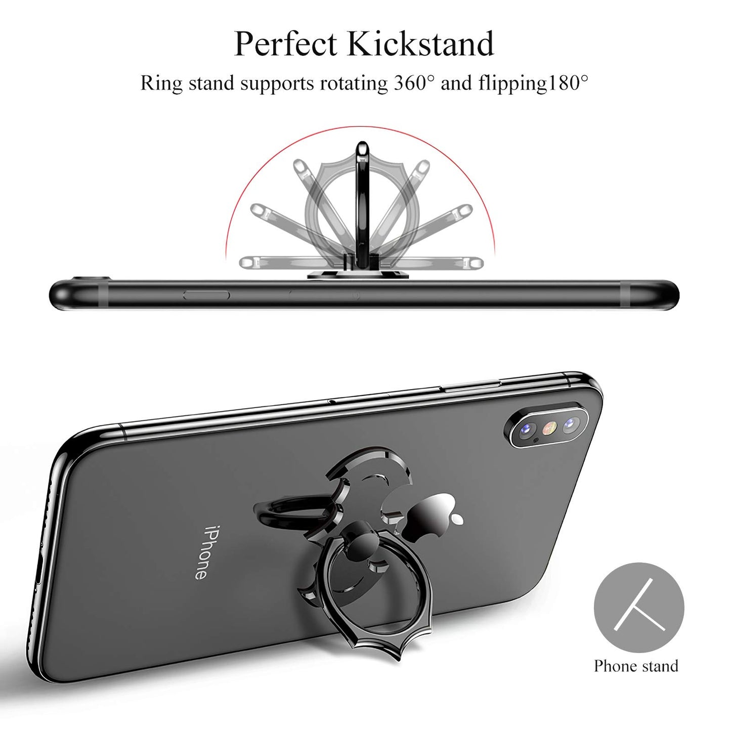 Bat Phone Ring Stand Holder - OATSBASF Cell Phone Ring Holder Finger Grip 360 Degree Rotation Compatible with iPhone 17/16/15/14/13 Pro Max and Other