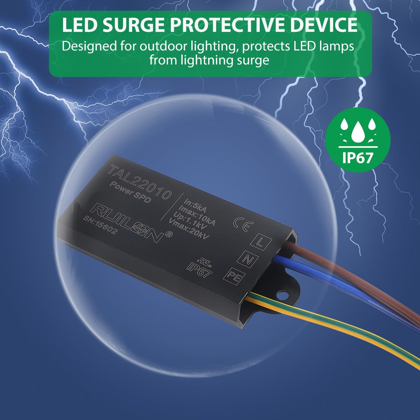 GBAYSA LED Surge Protective Device, 2 Pcs Power Surge Protector for Lightning Protection, Surge Arrester for Indoor and Outdoor Lighting(110-277 VAC)