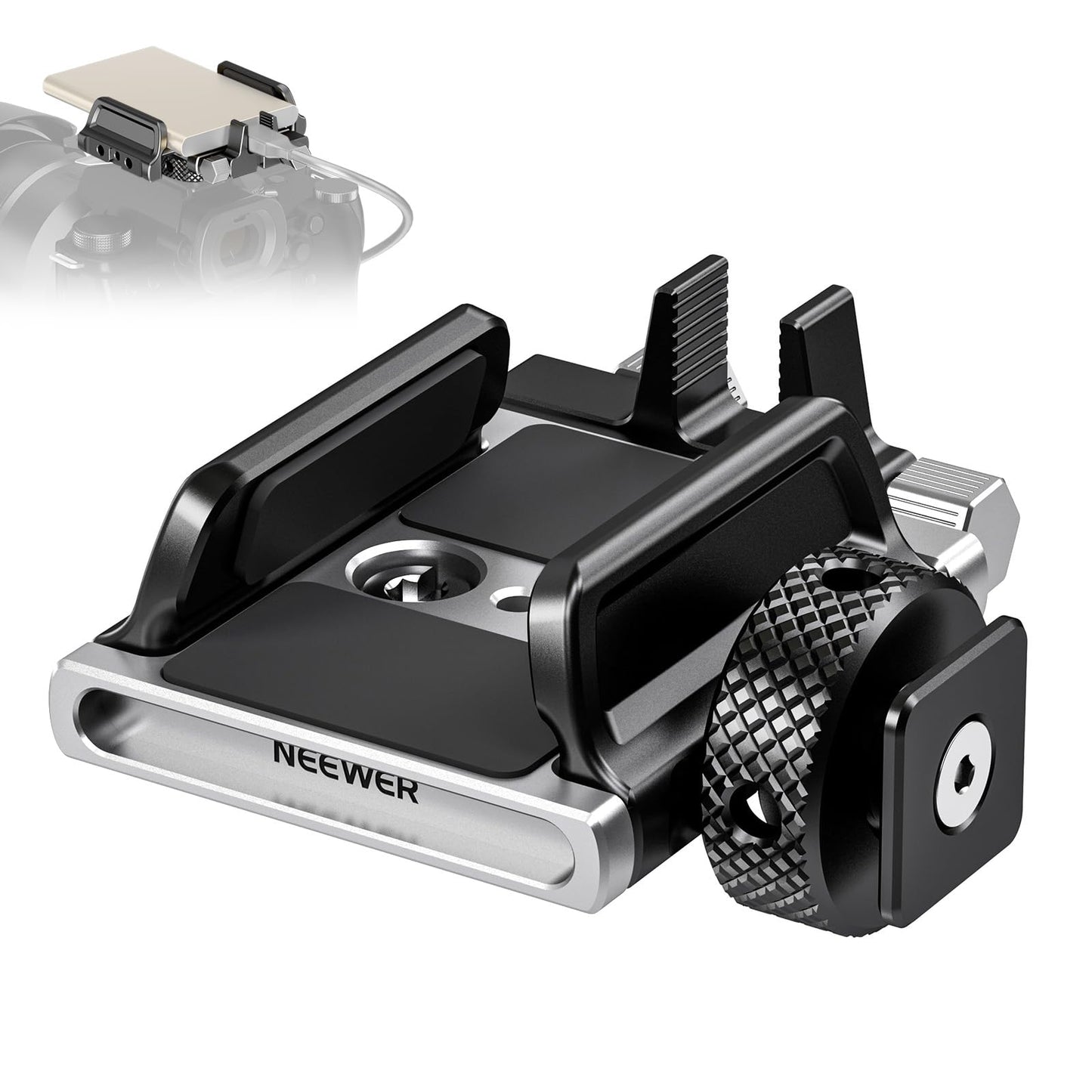 NEEWER Universal SSD Holder Mount Bracket with Cold Shoe/Cable Clamp, 1.6"-2.6" for T5 T7 T9 SSD, Compatible with SmallRig Cage for BMPCC 4K 6K, 15