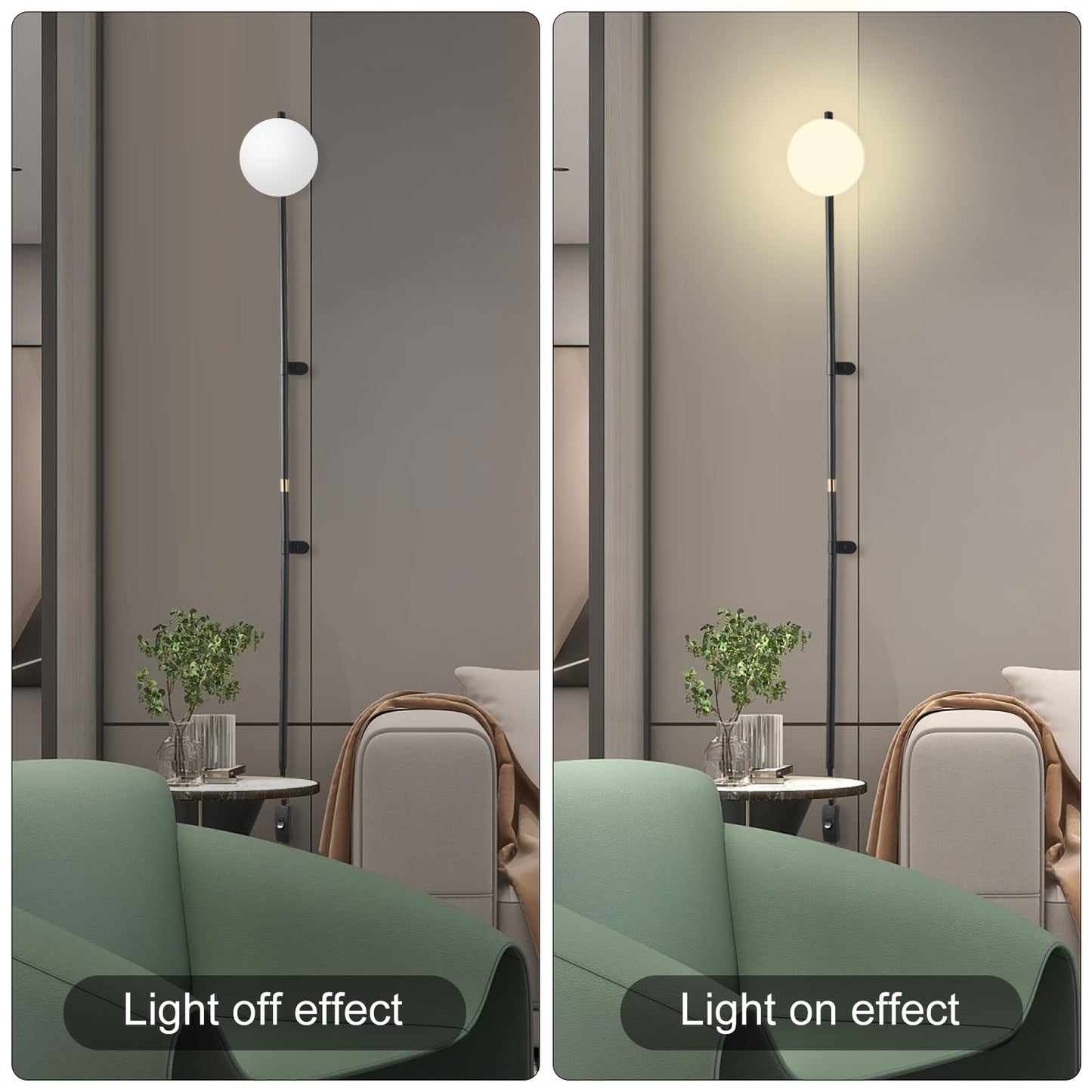 HOMLUCE Modern Plug in Wall Sconce Globe Shade Indoor Wall Light, LED Wall Mounted Lamp with Plug in Switch, Wall Lamp for Bedroom Living Room Study
