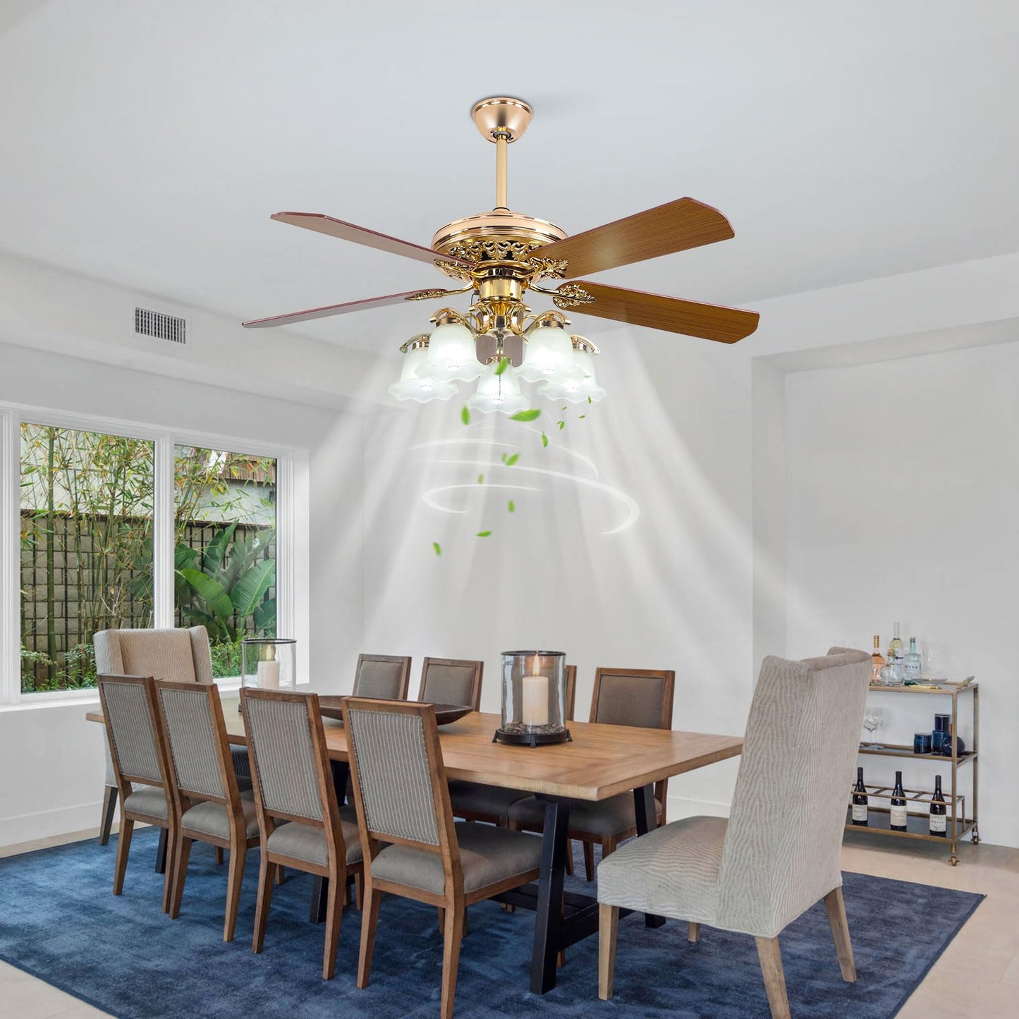 REBaiYU 52 Inch Rose Gold Ceiling Fan with Remote Control for Living Room