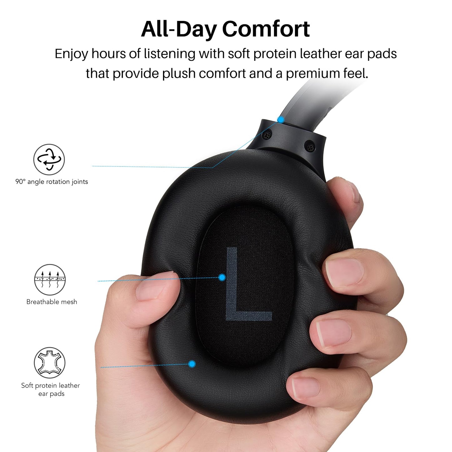 TOZO HT3 Hybrid Noise Cancelling Wireless Headphones, 90H Over Ear Headset