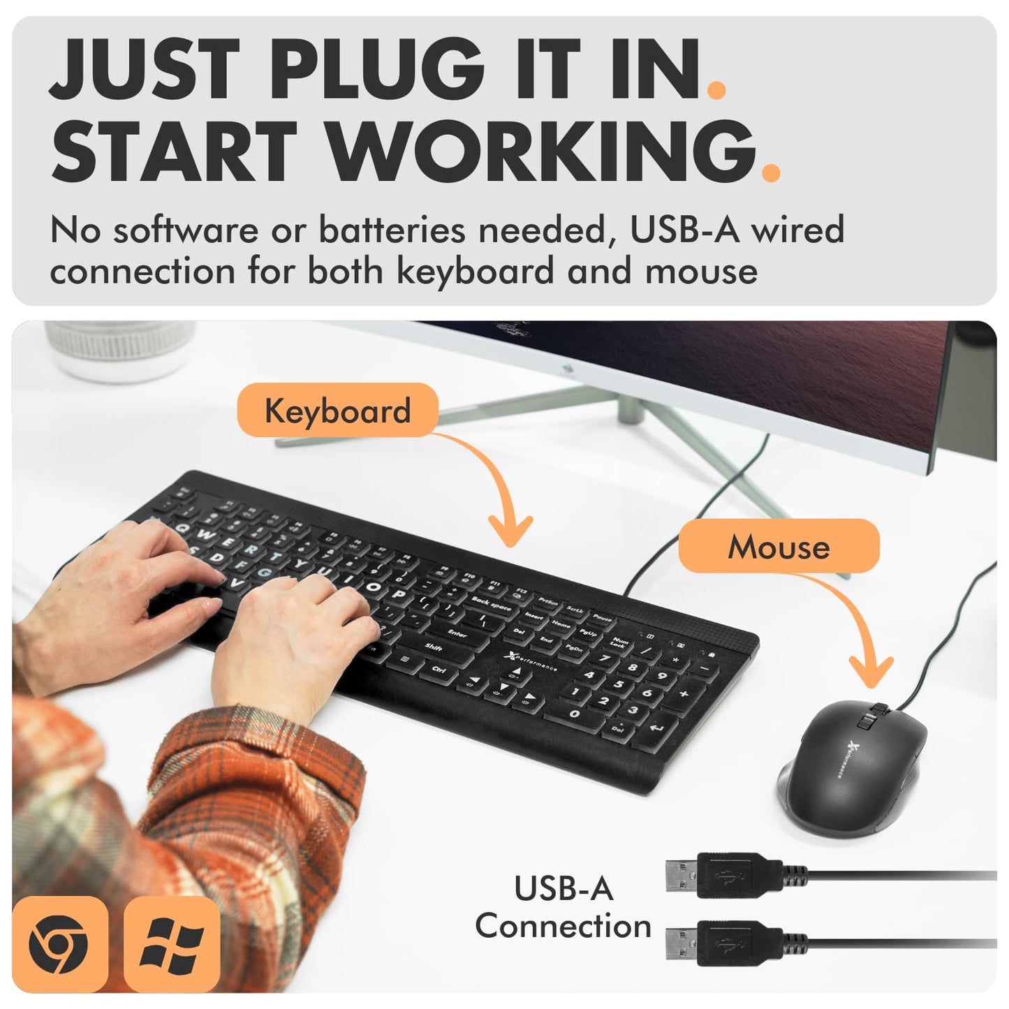 X9 Performance Wired Keyboard and Mouse Combo - Large Print Backlit Keys for Seniors, Lighted Computer Keyboard Wired, 7 LED Colors, 4 DPI Modes, USB
