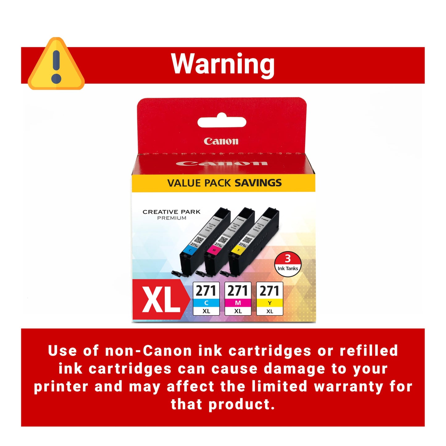 Canon CLI-271XL Genuine Three Color Value Pack, Compatible with MG6820, MG6821, MG6822, MG5720, MG5721, MG5722, MG7720, TS5020, TS6020, TS8020,