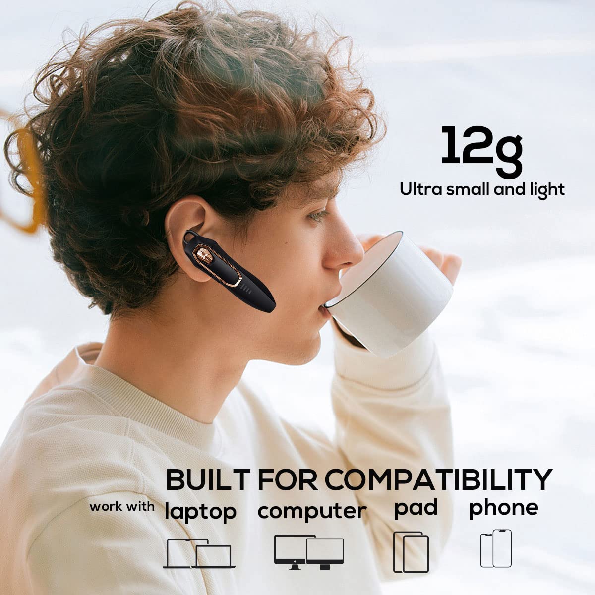 Bluetooth Headset V5.4?Bluetooth Earpiece with Micros, Noise Cancelling Hands Free Bluetooth Headset for Cell Phone with 36H Talking Time/Mute