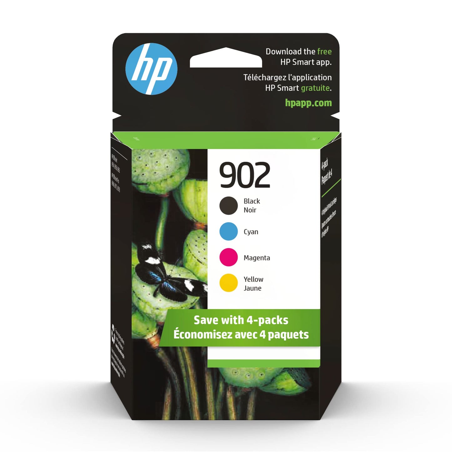 HP 902 Black, Cyan, Magenta, Yellow Ink Cartridges (4-Pack) | Works with OfficeJet 6950, 6960, Pro 6960, 6970 Series | X4E05AN
