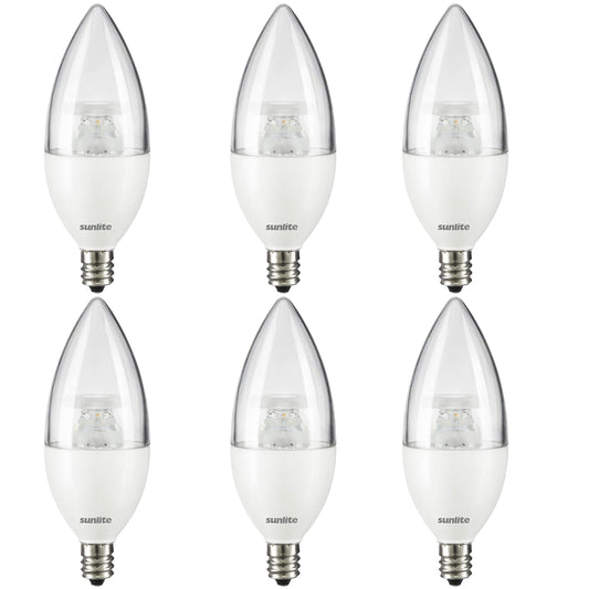 Sunlite LED B13 Decorative Chandelier Light Bulb, 7 Watts (60W=), 500 Lumens, 120 Volts, Dimmable, E12 Candelabra Base, Type B, 90 CRI, ETL Listed