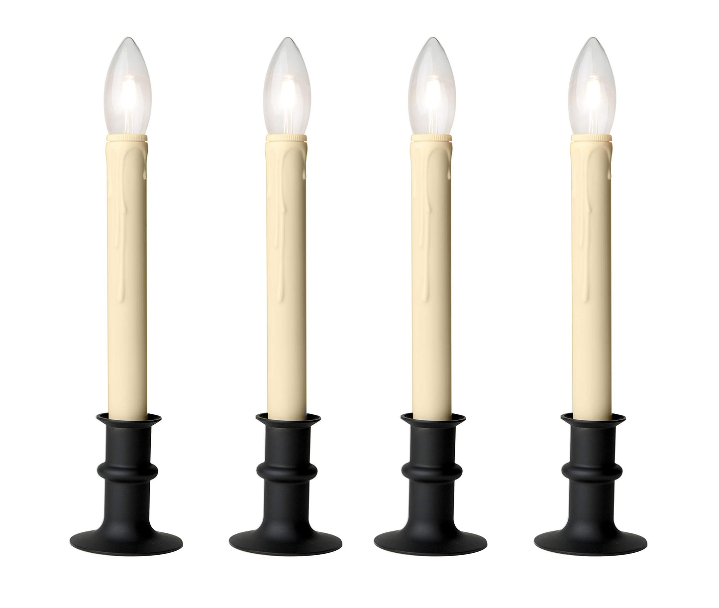 Celestial Lights Set of Four Adjustable Height Battery Operated LED Window Candles with Daily Timer Ivory Candle Stick. (Black Oynx)