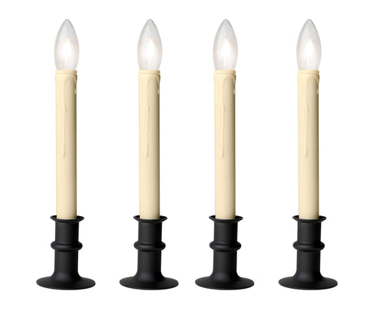 Celestial Lights Set of Four Adjustable Height Battery Operated LED Window Candles with Daily Timer Ivory Candle Stick. (Black Oynx)