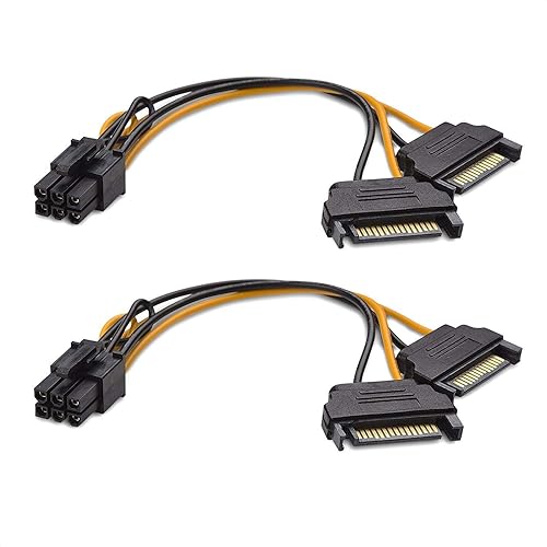 Atneway 6 Pin PCIe to Dual SATA 15 Pin Male Power Cable, 2X 15-Pin SATA Male to 6 Pin PCI-Express Female Video Card Power Adapter Cable (20CM/8inch)