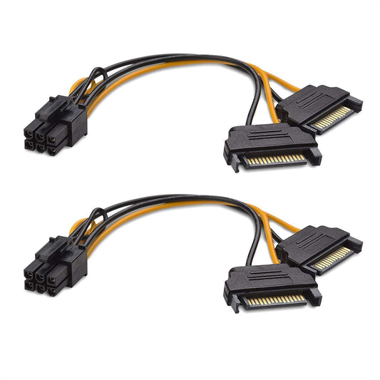 Atneway 6 Pin PCIe to Dual SATA 15 Pin Male Power Cable, 2X 15-Pin SATA Male to 6 Pin PCI-Express Female Video Card Power Adapter Cable (20CM/8inch)