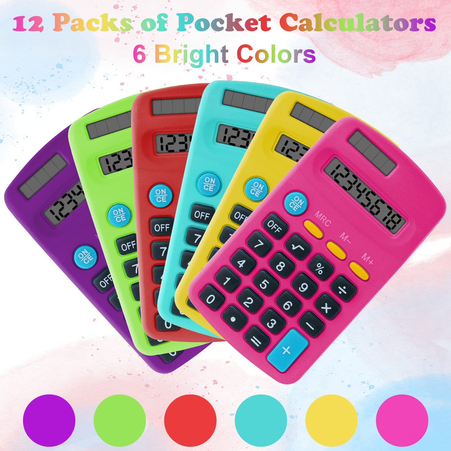 12 Pieces Pocket Calculator,Pocket Size Mini Calculators,8 Digit Display Basic Calculator,Solar Battery Dual Power Desktop Calculators for Students
