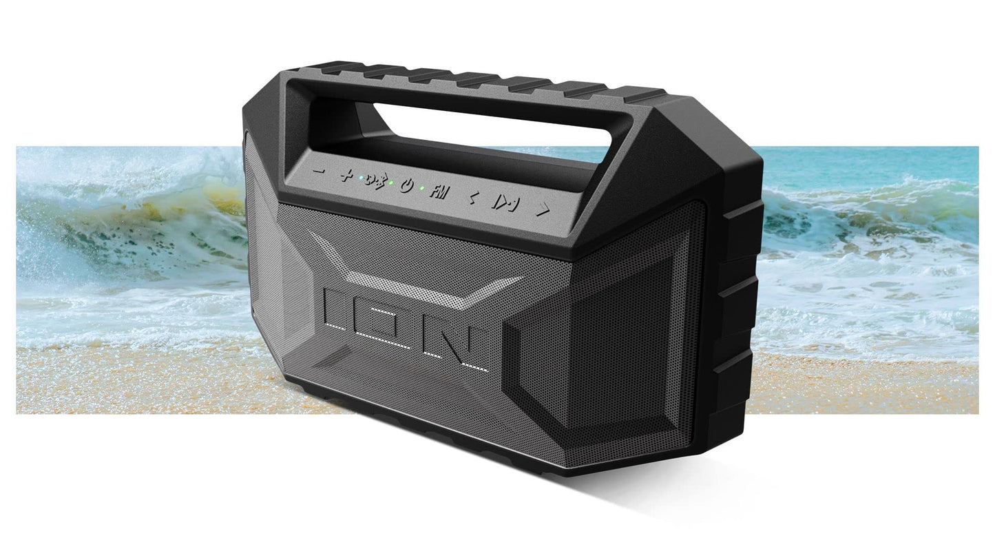 ION AQUABOOM MAX - Waterproof Bluetooth Speaker Mudproof/Sandproof Stereo Boombox and FM Radio (Renewed) (Single Pack)