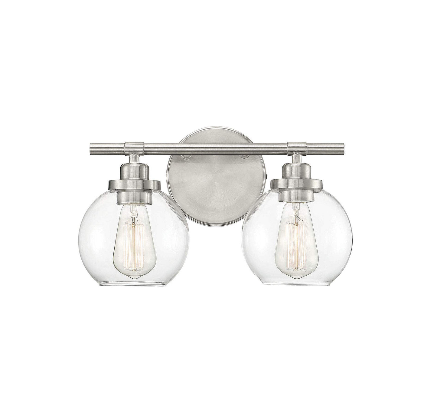 Savoy House 8-4050-2-SN Carson Mid-Century Modern Clear Glass Bathroom Vanity, 2-Light 120 Total Watts, 9" H x 14" W, Satin Nickel